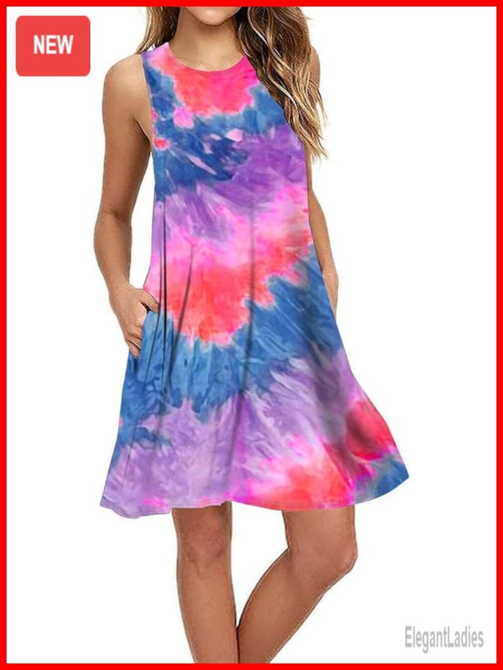 Sleeveless Swing T-Shirt Dress with Pockets Summer Casual Beach Cover Up
